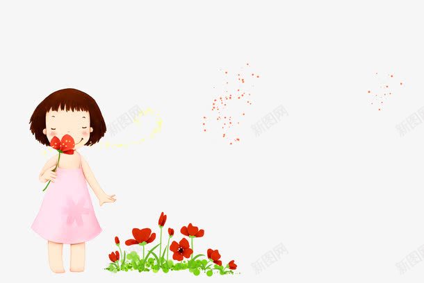 闻花香的女孩png免抠素材_新图网 https://ixintu.com 卡通 女孩 美女闻花 闻花
