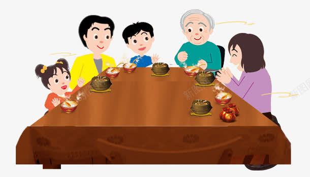 一家人png免抠素材_新图网 https://ixintu.com 人物 卡通人物 吃饭 插画 聚餐