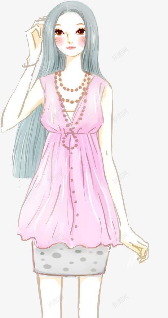 手绘可爱长发美女模特png免抠素材_新图网 https://ixintu.com 可爱 模特 美女 长发