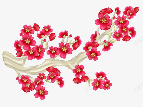 红色桃花png免抠素材_新图网 https://ixintu.com 树枝 植物 花朵 花瓣