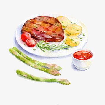 手绘牛排png免抠素材_新图网 https://ixintu.com 手绘 牛排 番茄 美食 蔬菜