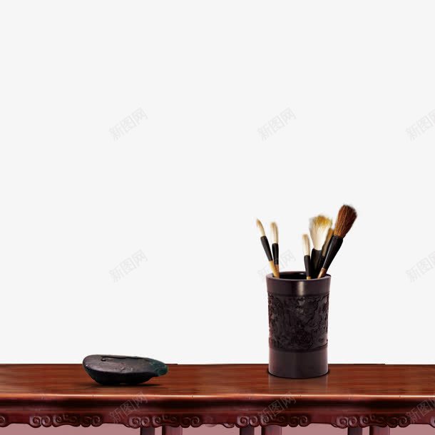 笔筒和砚png免抠素材_新图网 https://ixintu.com 案几 毛笔 砚 笔筒