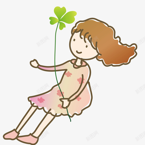 拿着四叶草的女孩矢量图ai免抠素材_新图网 https://ixintu.com 四叶草 女孩 幸运 矢量图
