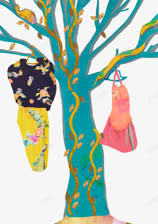 油画挂在树枝上的衣服png免抠素材_新图网 https://ixintu.com 唯美 多彩 手绘 树枝上的衣服 油画 通用