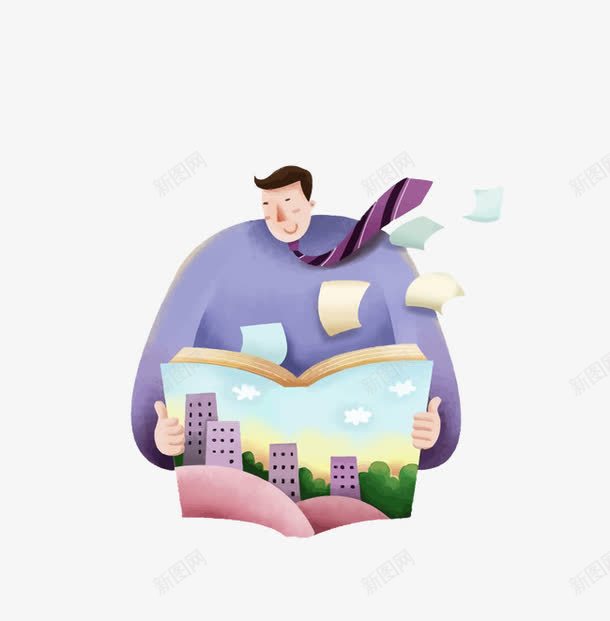 看书png免抠素材_新图网 https://ixintu.com 卡通人物 小头爸爸 爱看书的人