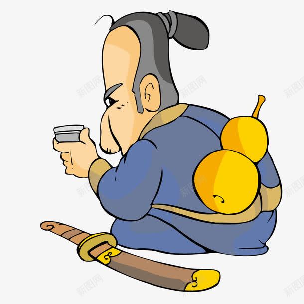 背葫芦拿剑喝酒的古代人png免抠素材_新图网 https://ixintu.com 古代人 喝酒 春酒 葫芦 长剑