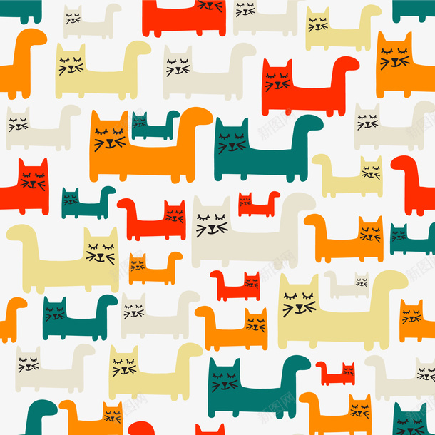 彩色猫背景矢量图ai免抠素材_新图网 https://ixintu.com 彩色 抽象 无缝背景 猫 矢量图