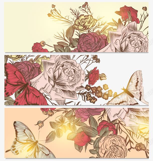 古典花朵花卉植物BANNERSpng免抠素材_新图网 https://ixintu.com 底纹 矢量素材 背景 边框