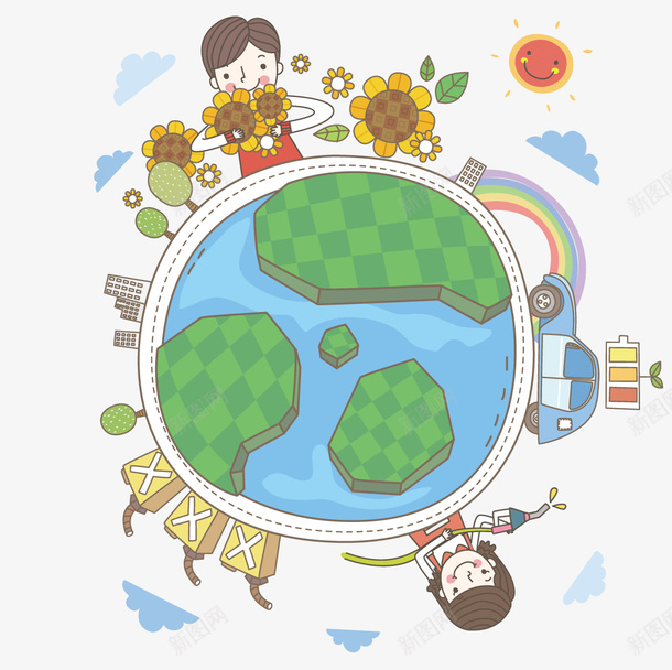 在地球不同方位的男女矢量图ai免抠素材_新图网 https://ixintu.com 不同 地球 拿花 方位 男女 矢量图