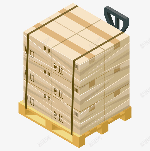 卡通板车和货物简图png免抠素材_新图网 https://ixintu.com 卡通 卸货 拉货 拉车 板车 纸箱 装货 货物