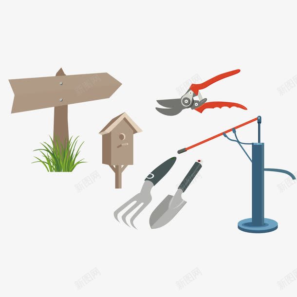 种植工具png免抠素材_新图网 https://ixintu.com 剪刀 压力泵 箭头 鸟窝