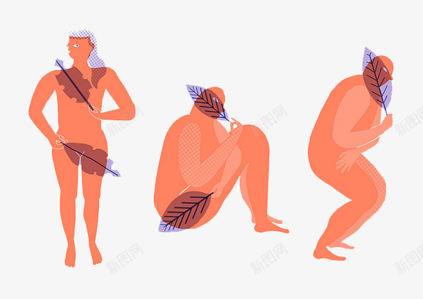 裸露人物插画png免抠素材_新图网 https://ixintu.com 卡通人物 原始人类 平扁化