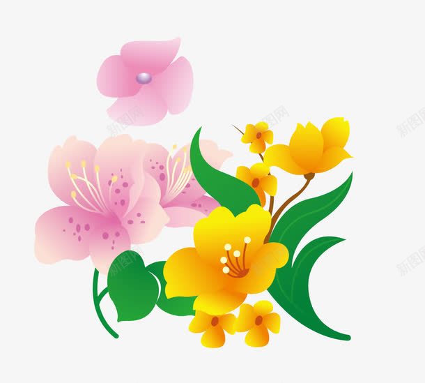 花卉花朵png免抠素材_新图网 https://ixintu.com 植物 矢量花 红色的花 绿叶 花卉 花朵 黄色的花