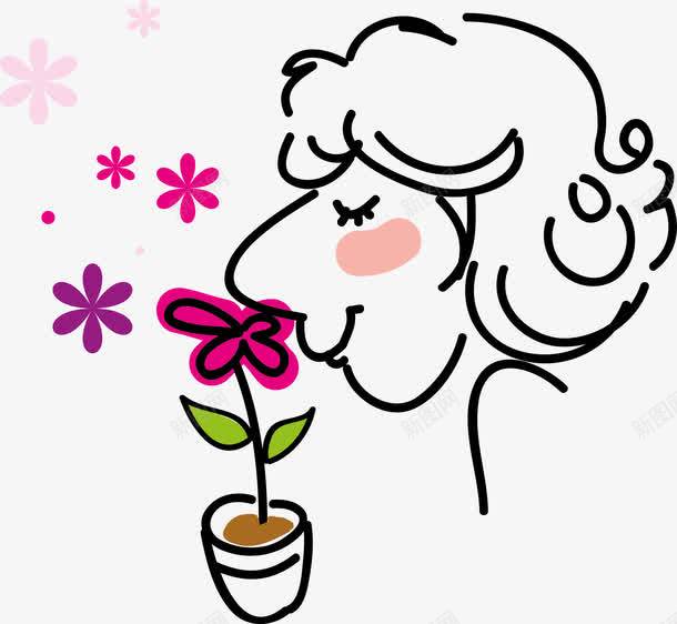 闻花的女孩png免抠素材_新图网 https://ixintu.com 女孩 手绘 野花