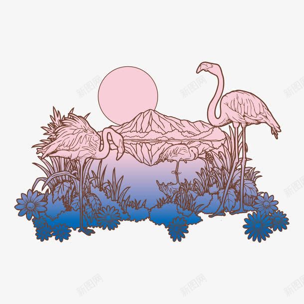 手绘山水画矢量图ai免抠素材_新图网 https://ixintu.com 山 山水画 水 鸟 矢量图