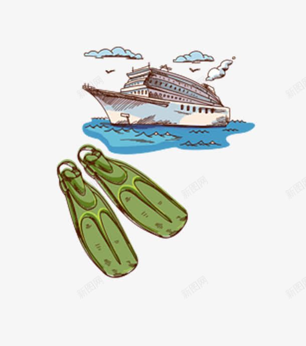 鸭掌鞋子png免抠素材_新图网 https://ixintu.com 手绘 白色 简图 绿色 蓝色 轮船 鸭掌鞋子卡通