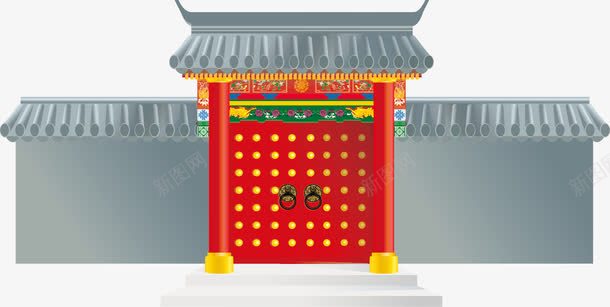 古宅院大门png免抠素材_新图网 https://ixintu.com 古典 大红门 大门 宅子 矢量古宅 红色的门