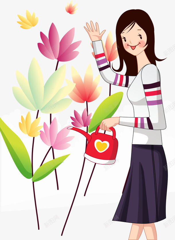 浇花的女孩矢量图ai免抠素材_新图网 https://ixintu.com 卡通 可爱 浇花 美丽 矢量图