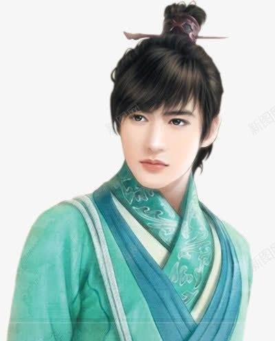 手绘绿袍束发男子png免抠素材_新图网 https://ixintu.com 手绘 束发 男子 绿袍