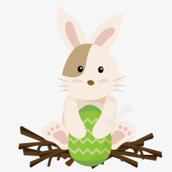 复活节可爱彩蛋小兔子树枝素矢量图素材