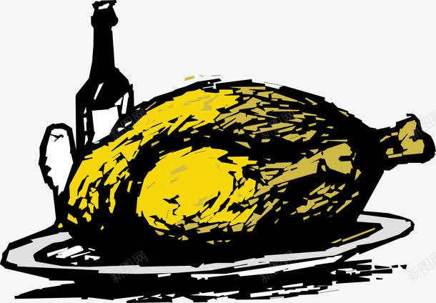 卡通烧鸡红酒png免抠素材_新图网 https://ixintu.com 晚餐 烧鸡 红酒 食物