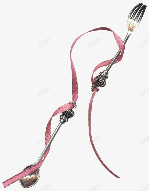 绑着饭勺的彩带png免抠素材_新图网 https://ixintu.com 叉子 彩带 饭勺