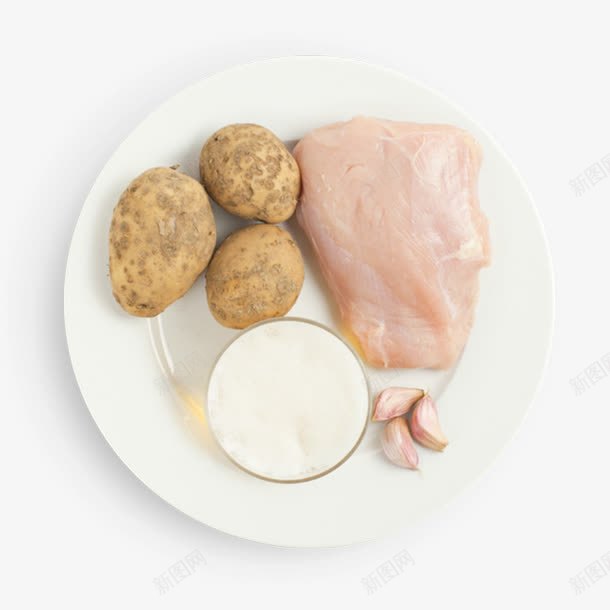 鸡肉土豆备餐美食png免抠素材_新图网 https://ixintu.com 淀粉 烹饪 蒜头 马铃薯 鸡胸肉