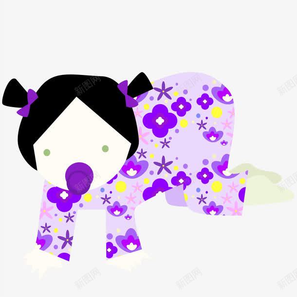 叼着奶嘴的小女孩png免抠素材_新图网 https://ixintu.com 儿童 卡通人物手绘平面 喝奶 女孩 奶嘴 婴儿 爬行 羊角辫