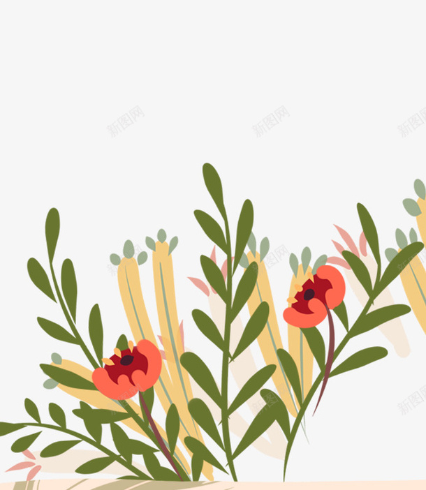 花草手绘清新元素psd免抠素材_新图网 https://ixintu.com 春天 绿色 花草 装饰