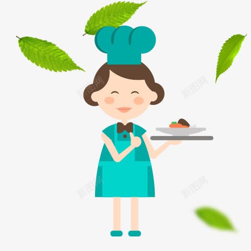 卡通厨师制服png免抠素材_新图网 https://ixintu.com 上菜 制服banner人物 卡通厨师 厨师制服 女人 树叶 绿色