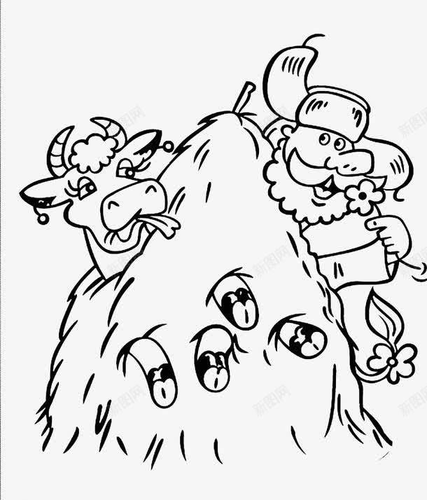牛吃草png免抠素材_新图网 https://ixintu.com 卡通 手绘 牛吃草 线条 黑色