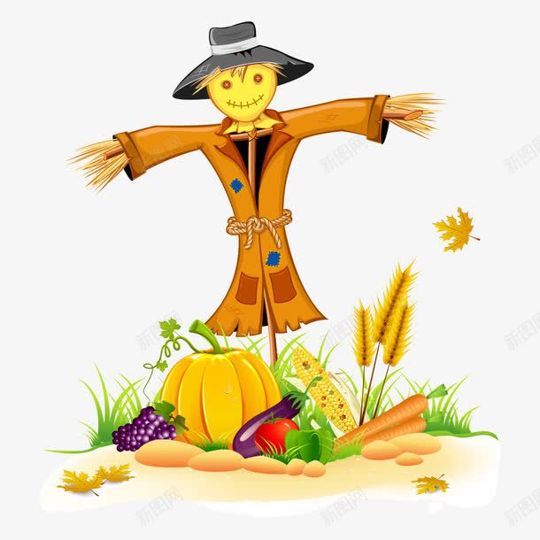 稻草人下的水果蔬菜png免抠素材_新图网 https://ixintu.com 人物 搞怪人物 水果 稻田 稻草 稻草人 蔬菜