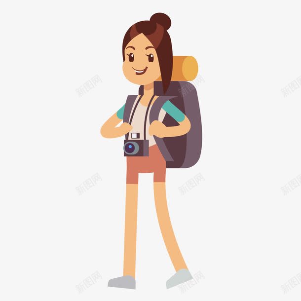 卡通外出旅游女孩png免抠素材_新图网 https://ixintu.com 卡通人物 外出女孩 旅游 背景装饰 郊游