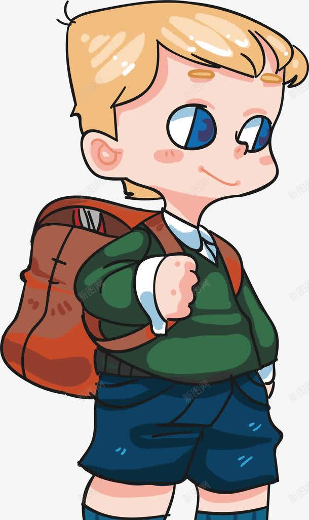 金发上学男孩png免抠素材_新图网 https://ixintu.com 可爱男孩 手绘男孩 新学期 校服男孩 矢量png 背书包上学