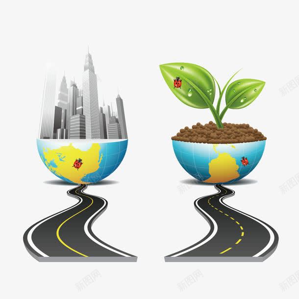 创意道路发芽矢量图ai免抠素材_新图网 https://ixintu.com 发芽 大厦 瓢虫 道路 矢量图
