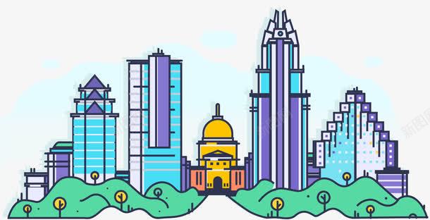 手绘卡通城市png免抠素材_新图网 https://ixintu.com 卡通城市 城市 建筑 手绘卡通 线条 装饰图案