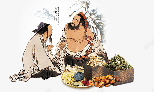 中国风手绘插画药材psd免抠素材_新图网 https://ixintu.com 中国风手绘插画药材