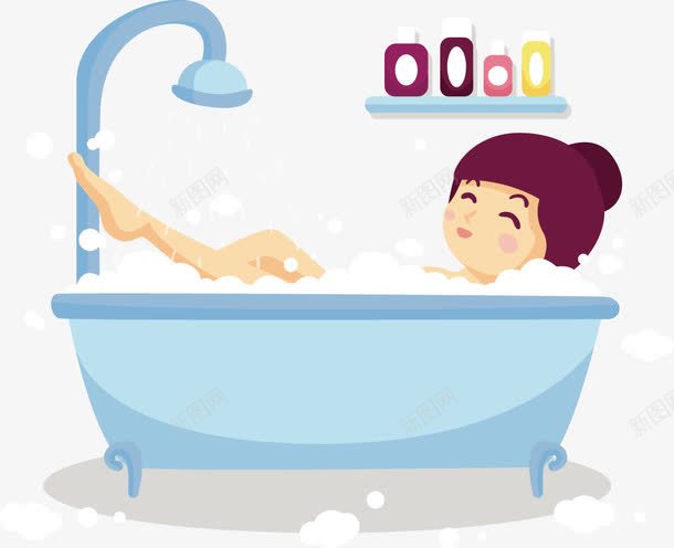 手绘扁平人物png免抠素材_新图网 https://ixintu.com 女人 扁平 手绘 洗澡