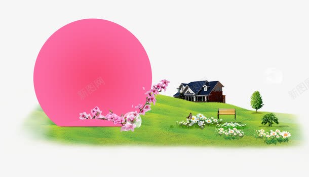 海报绿色草地文本框png免抠素材_新图网 https://ixintu.com 房子 文字底图 文本框 海报背景 草地