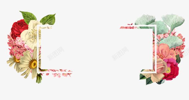 鲜花边框png免抠素材_新图网 https://ixintu.com 植物 红色 绿叶 边框 鲜花