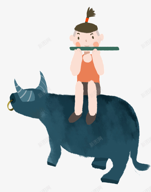 卡通手绘牧童牛骑牛吹笛psd免抠素材_新图网 https://ixintu.com 中国风 卡通 卡通骑牛人物 古风 国画牛 手绘 水墨 牧童 牧童吹笛子 骑牛 黑牛