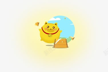 卡通黄色招财猫png免抠素材_新图网 https://ixintu.com 卡通 招财猫 黄色
