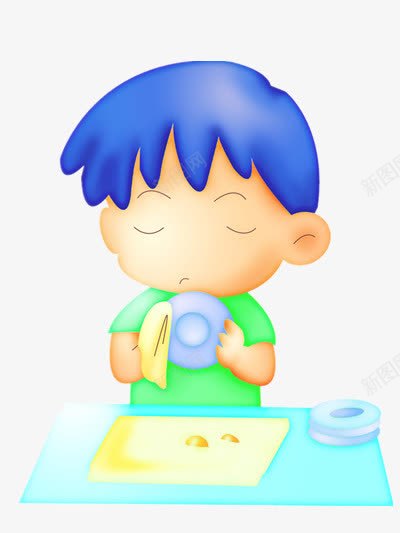 洗碗的男孩png免抠素材_新图网 https://ixintu.com 乖巧 人物 卡通 蓝发