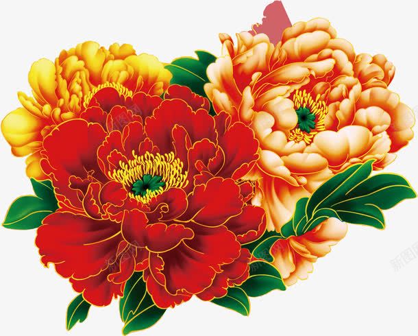 中秋节红黄色花朵包装png免抠素材_新图网 https://ixintu.com 中秋节 包装 花朵 黄色