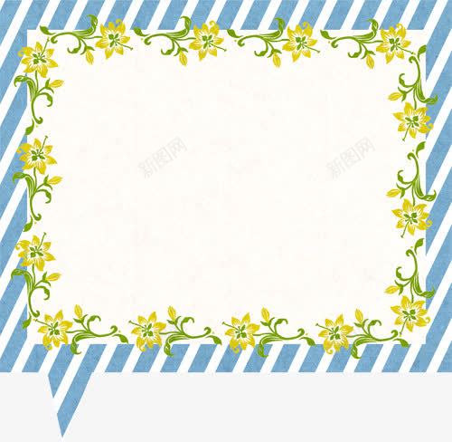 蓝色条纹花朵艺术对话框形边框png免抠素材_新图网 https://ixintu.com 艺术对话框形 蓝色条纹花朵 蓝色条纹花朵艺术对话框形边框 边框
