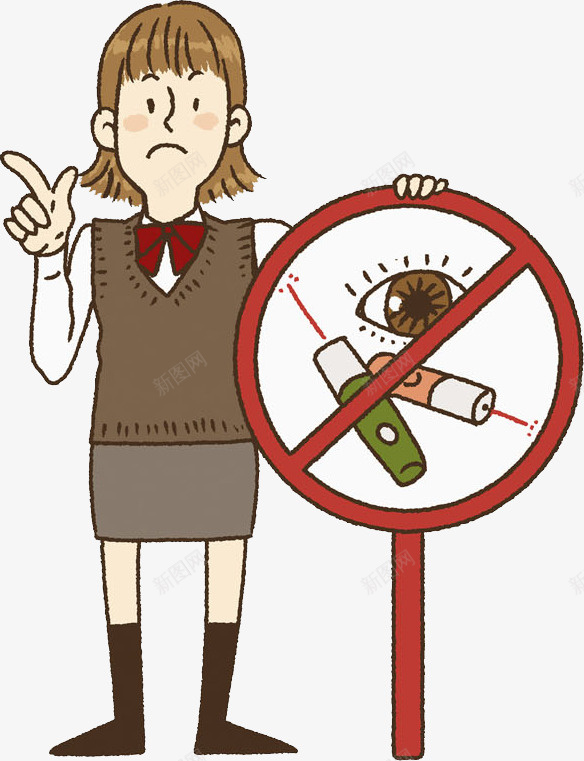 手绘女孩png免抠素材_新图网 https://ixintu.com 卡通 女孩 手绘 牌子 禁止符号 红色 鞭炮