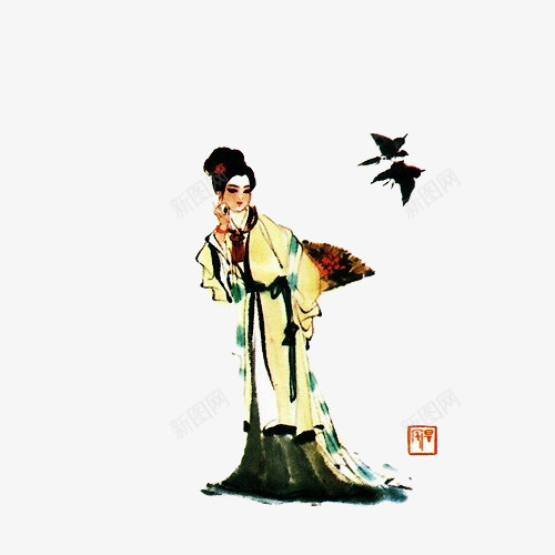 手绘水墨中国风宝钗扑蝶插画png免抠素材_新图网 https://ixintu.com 古典 古风 宝钗扑蝶 手绘 插画 红楼梦 美女 蝴蝶