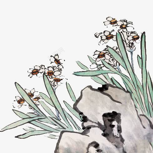 水墨水仙花png免抠素材_新图网 https://ixintu.com 中国风 水仙花 水墨 水墨画