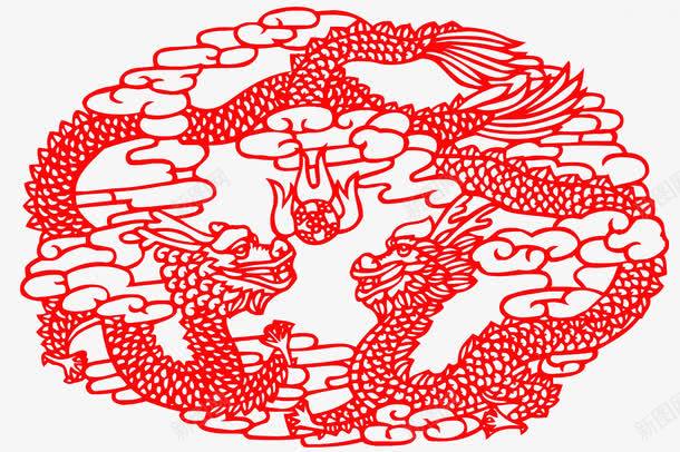 双龙戏珠窗花png免抠素材_新图网 https://ixintu.com 传统 剪纸 双龙 窗花