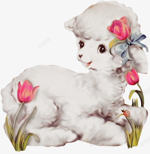 羔羊png免抠素材_新图网 https://ixintu.com 动物 可爱 叶子 美丽 花
